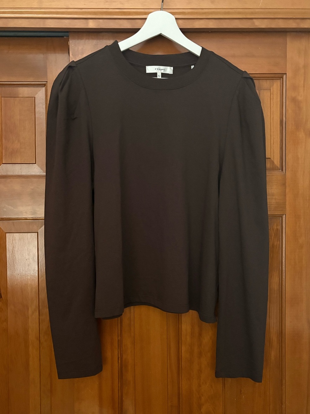 Frame The Femme Crew‎ Puff Shoulder L/S Shirt Chocolate Brown Women’s XL NWT